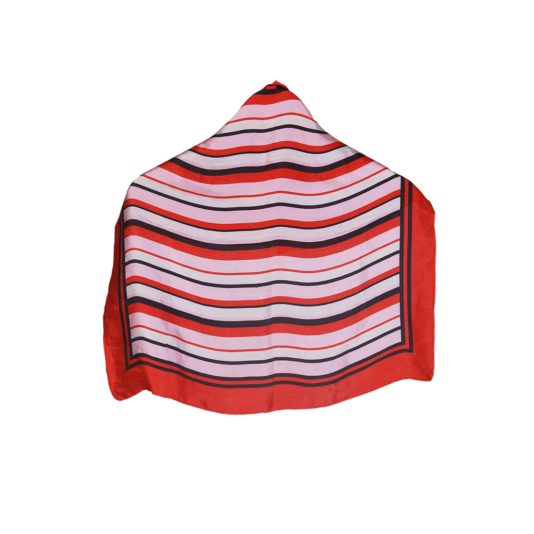 Red-Bordered Pink Striped Satin Scarf