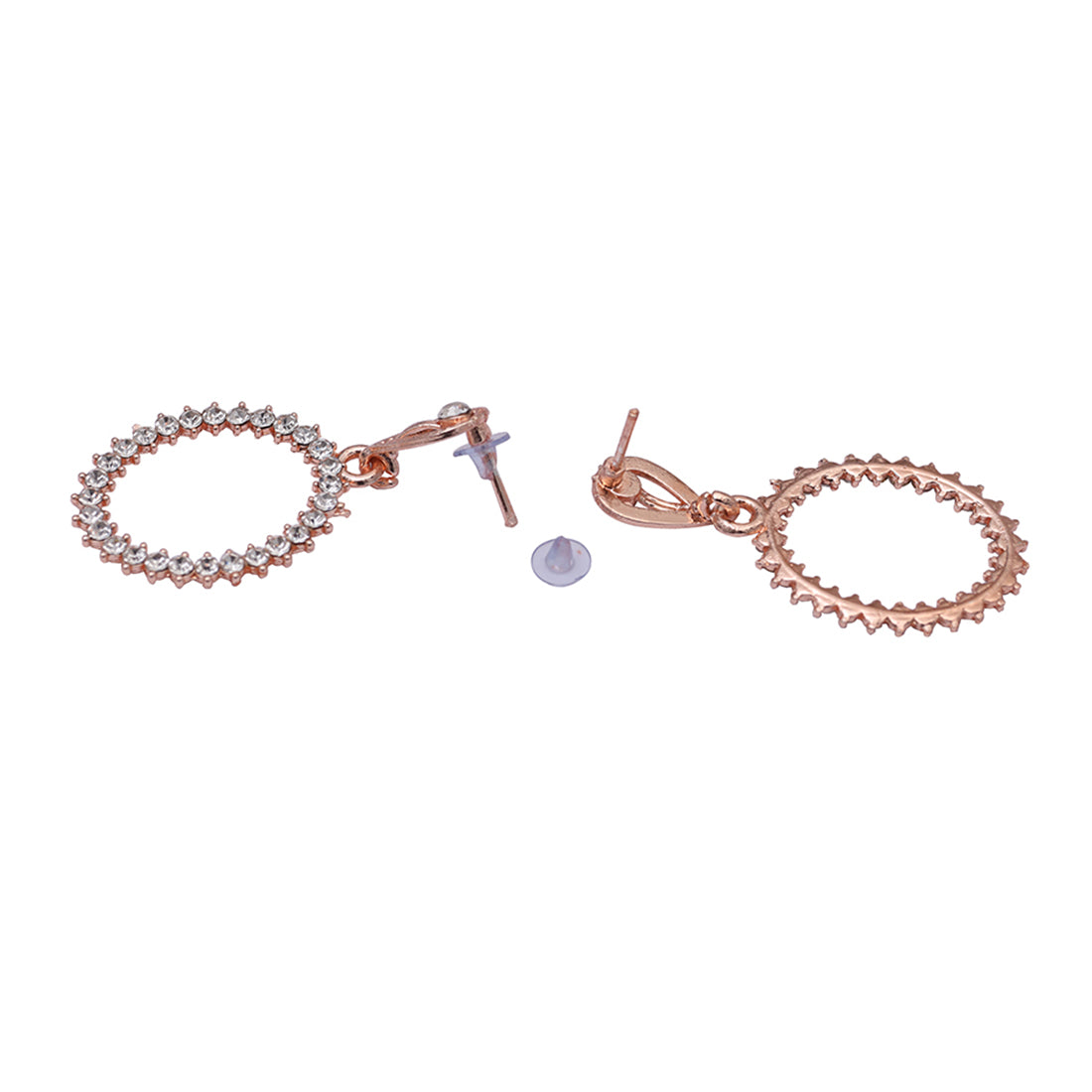 Elegant Contemporary Rose Gold Diamante Studded & Metallic Oval-Shaped Drop Earring