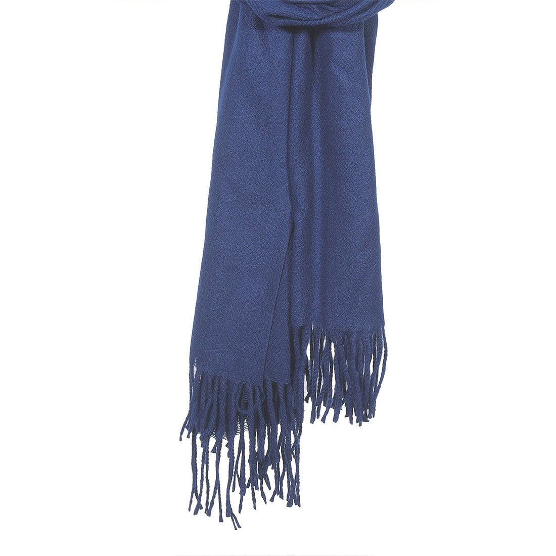 Blue Acrylic Winter Scarf with Long Fringes