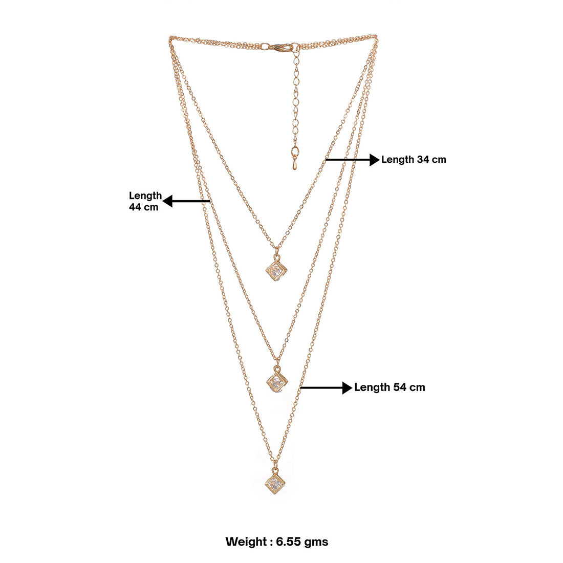 Triple Layer Gold Necklace - 3D Cube with Diamante