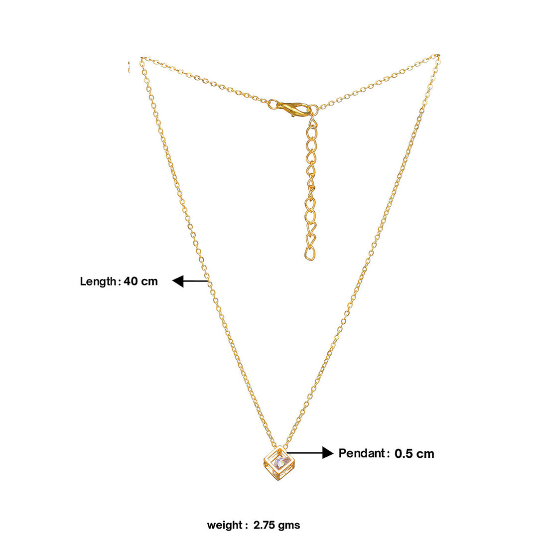 Single Layer Dainty Gold Necklace - 3D Cube with Diamante