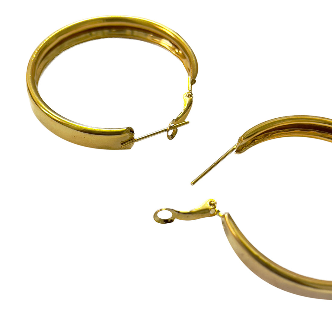 Set Of 2 Metallic Gold-Toned Long Circular Drop Earrings & Hoop Earrings