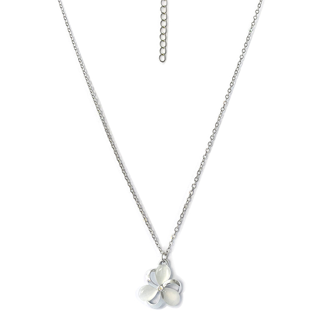 Flower Moonstone & Diamante Stud Mini Pendant Silver-Toned Dainty Necklace