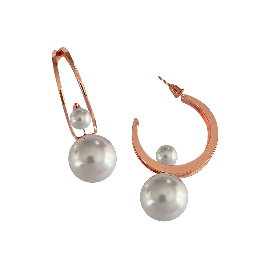 Circular Rose-Gold Toned Pearl Drop Oversized Double Layer Hoop Earrings