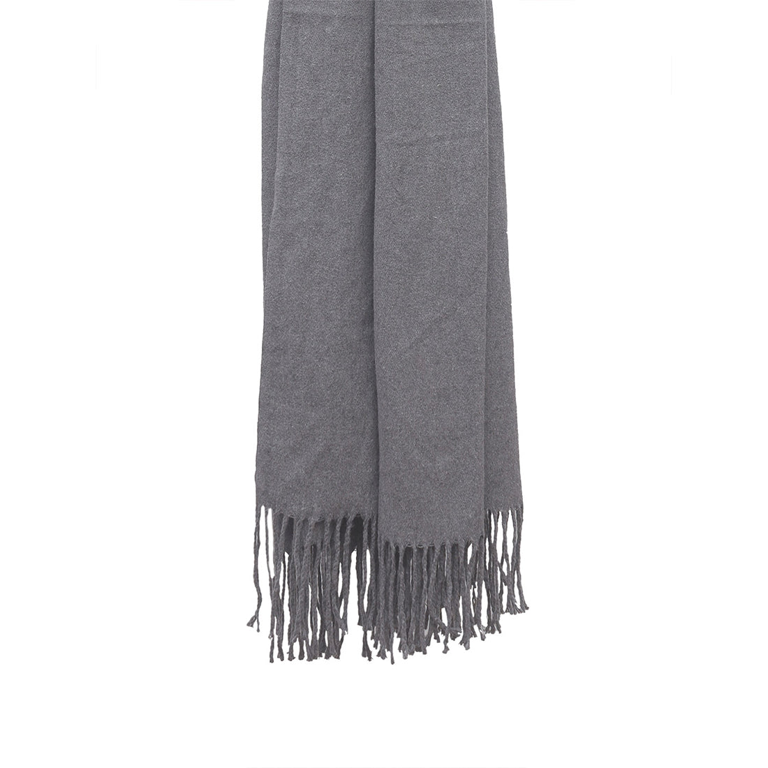Ayesha Grey Acrylic Winter Scarf with Long Fringes - Special Cashmere-Like Feel