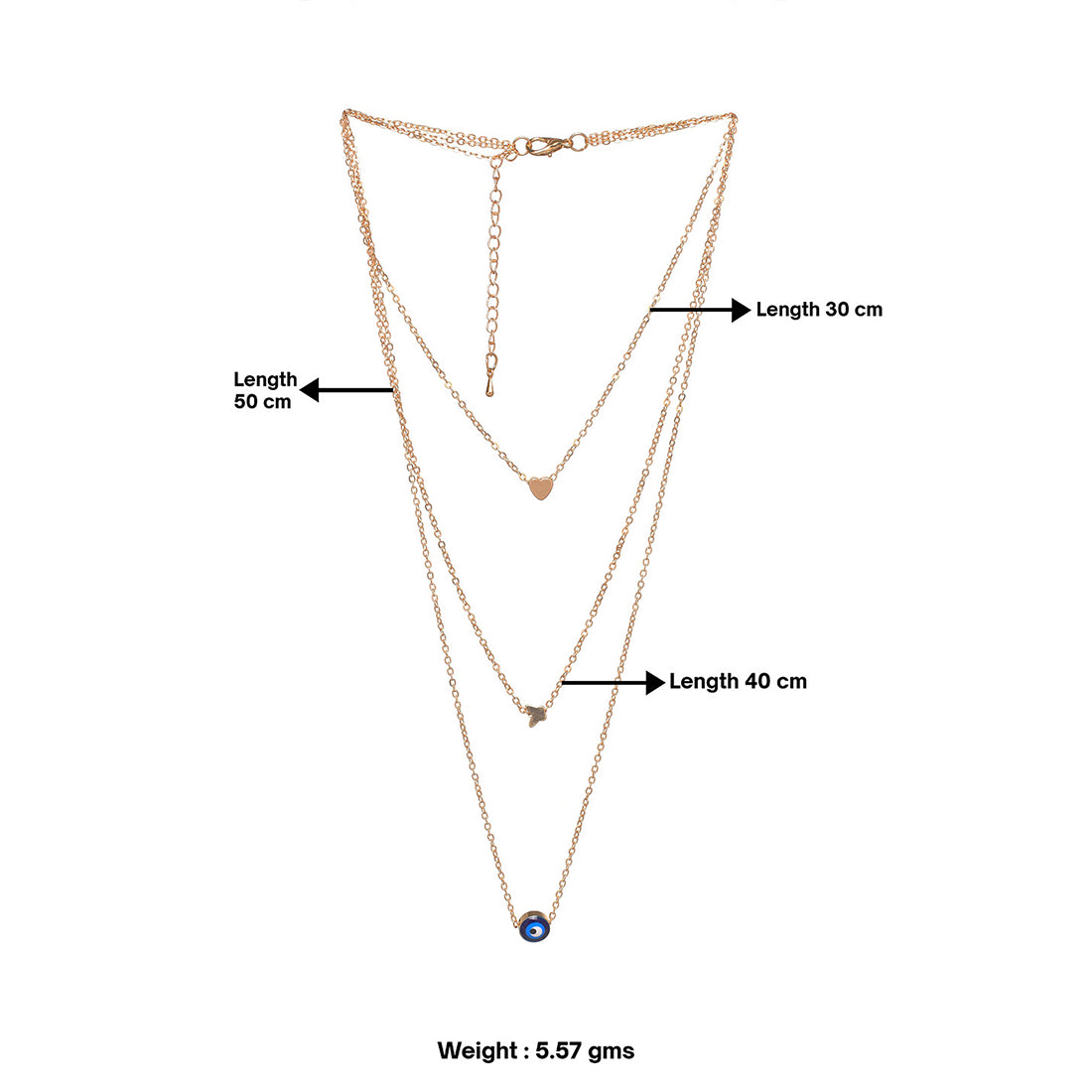 Trendy Triple Layer Gold Necklace - Evil Eye, Heart, Butterfly Pendants