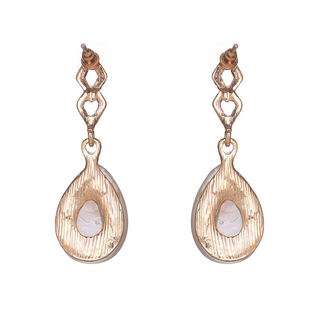 Elegant Gold-Toned Oval Shape Diamonti Stud Earrings With Moonstone Drops