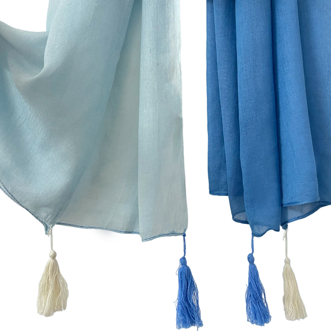 Blue Ombre Double Shaded Viscose Scarf with Corner Tassels