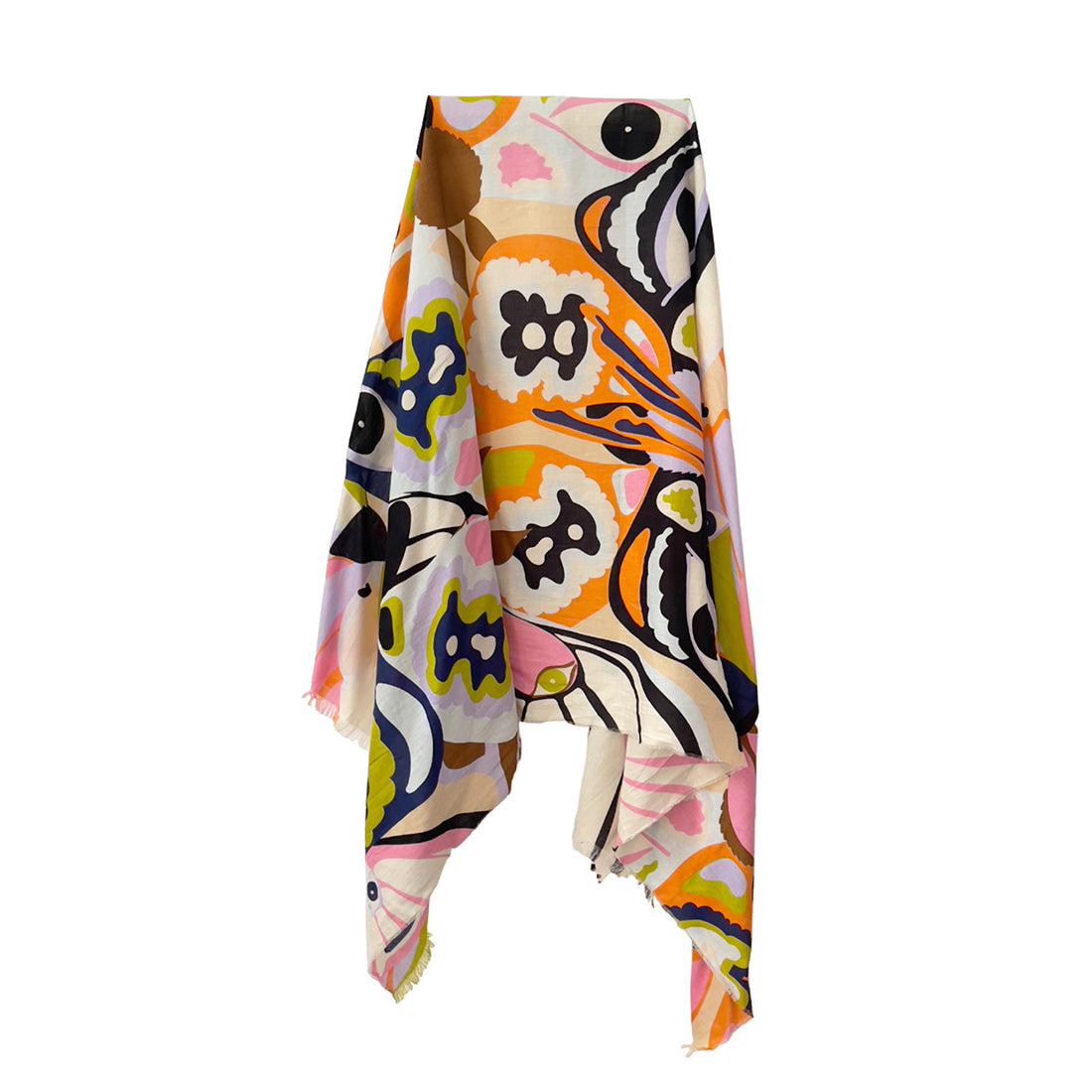 Multicolor Pastel Evil Eye, Butterfly Patterns Abstract Printed Big Viscose Scarf