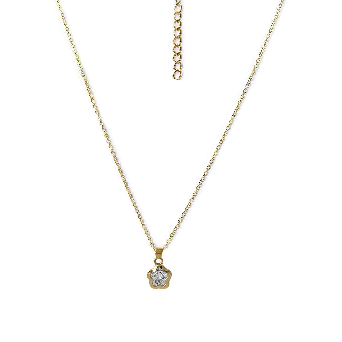 Flower Diamante Stud Gold-Toned Mini Pendant Necklace