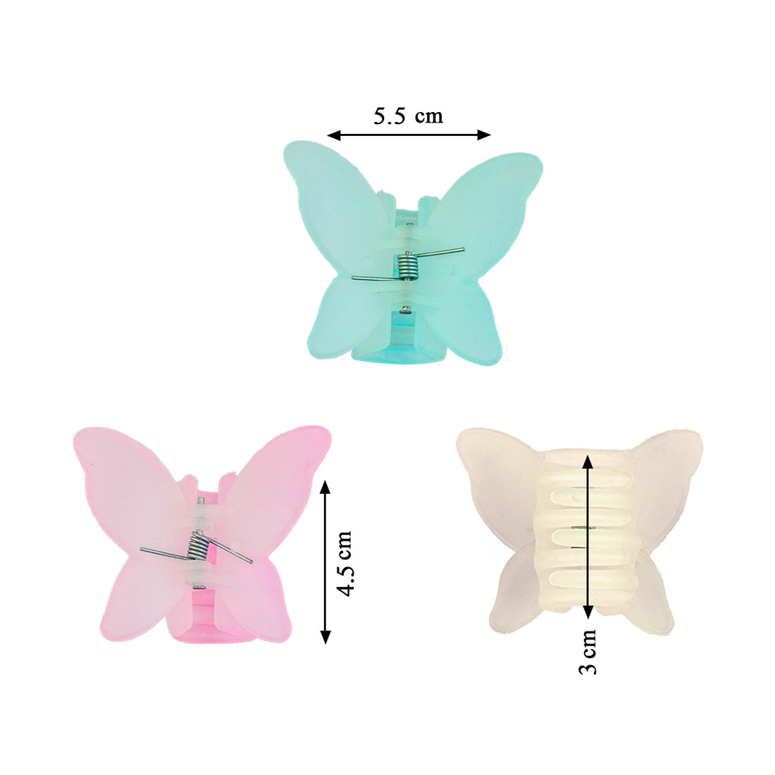 Butterfly Pastel Green, Pink & Off-White Cool Matte Plastic Hair Claw Clips