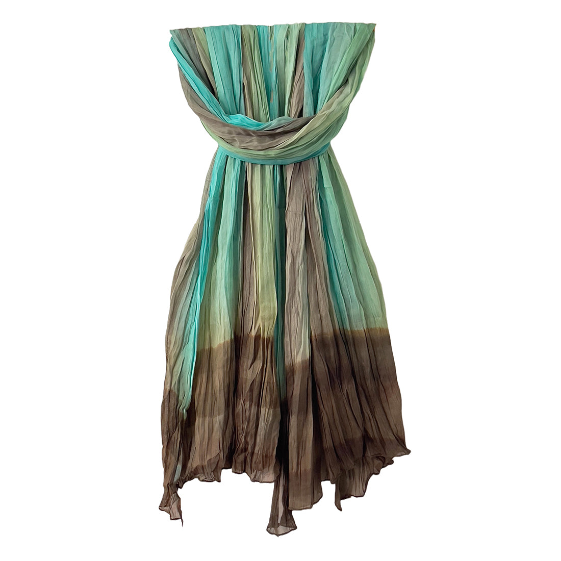 Green & Brown Abstract Ombre Pleated Polyester Scarf