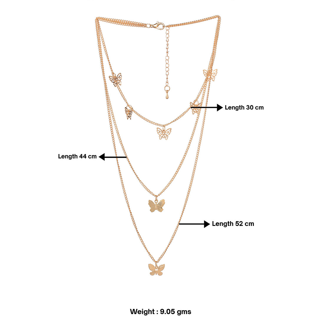Triple Layer Gold Necklace - Multiple Flying Butterflies