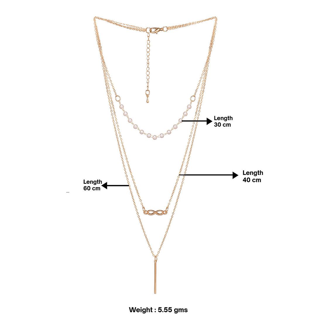 Trendy Three Layered Gold Necklace with Pearls Chain and Infinity