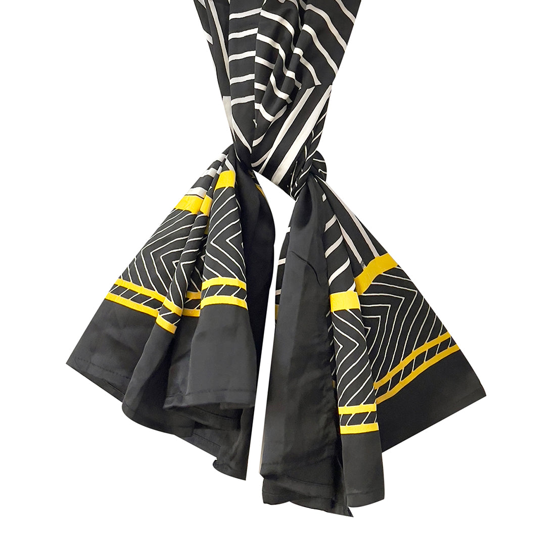 Black, Yellow & White Abstract Striped Satin Multipurpose Square Scarf