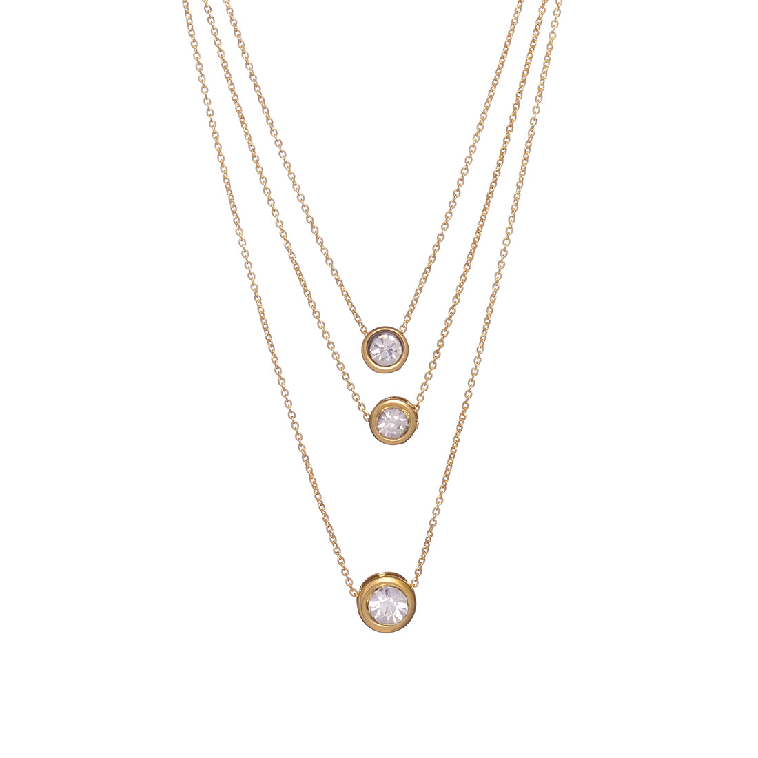 Three-Layered Diamond-Accented Small Round Pendant Necklace