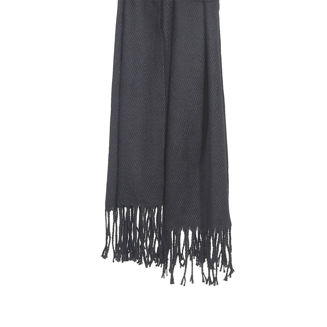 Black Acrylic Winter Scarf with Long Fringes