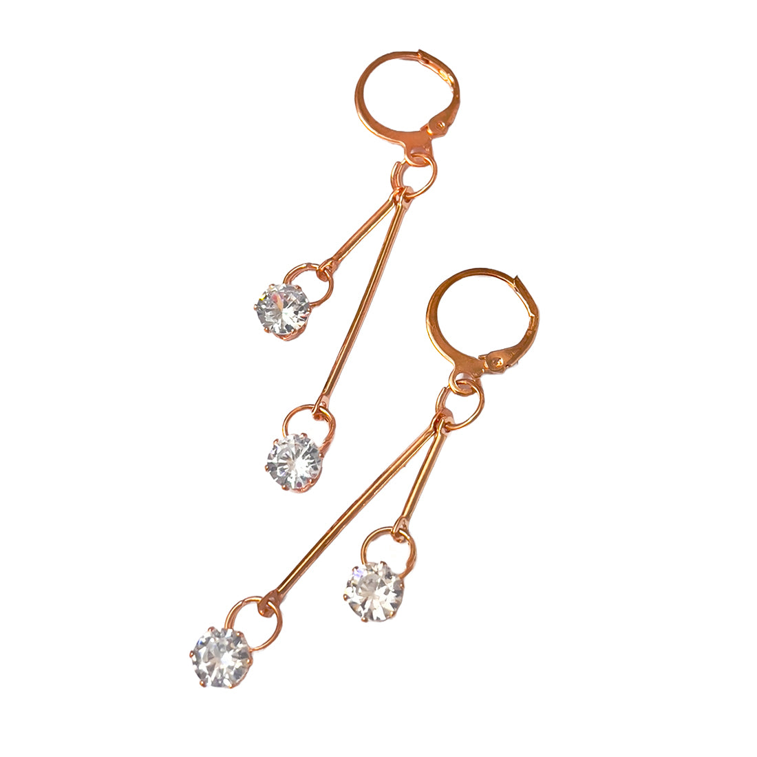 Circular White Crystal Diamante Stud Rose Gold-Toned Hoop Drop Earrings
