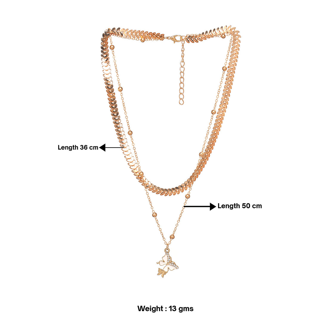 Chic & Trendy Two Layered Gold Necklace with Double Butterfly Pendant