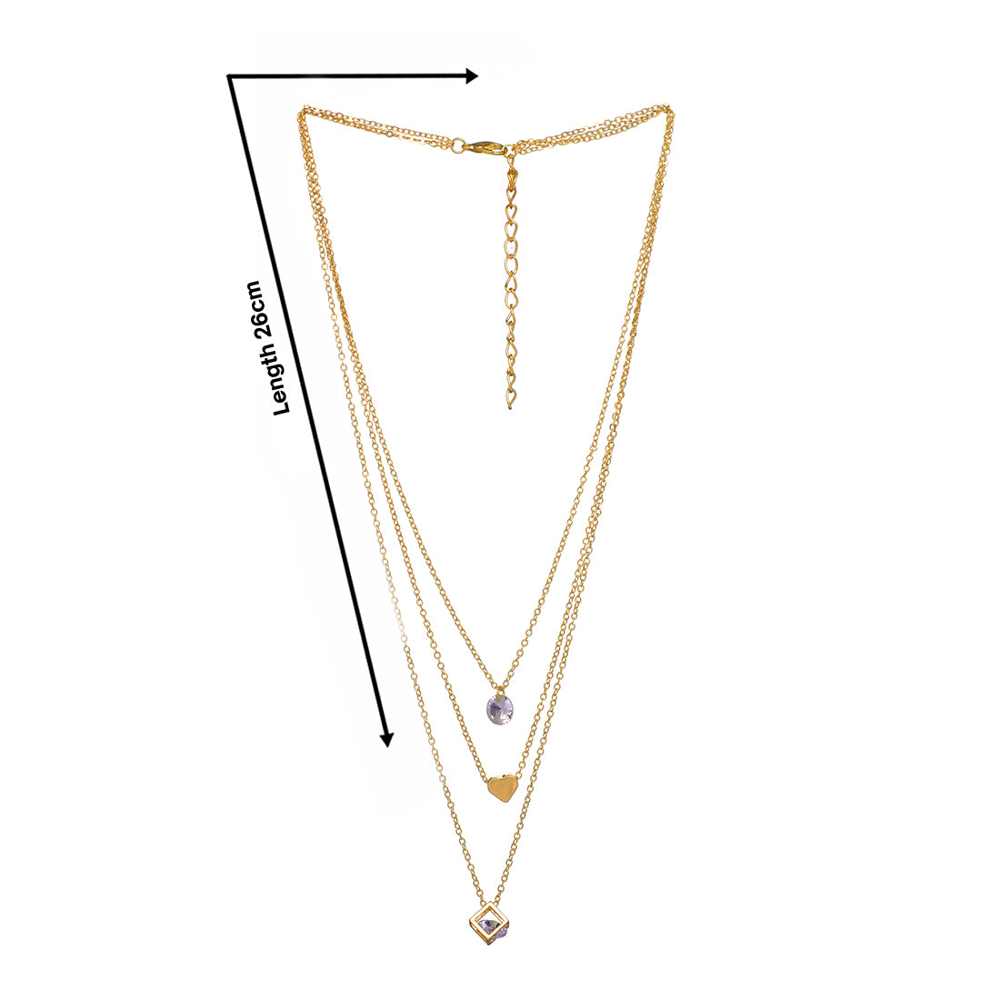 Three Layered Diamonti & Heart & Cube Shape Gold-Toned Pendant Necklace