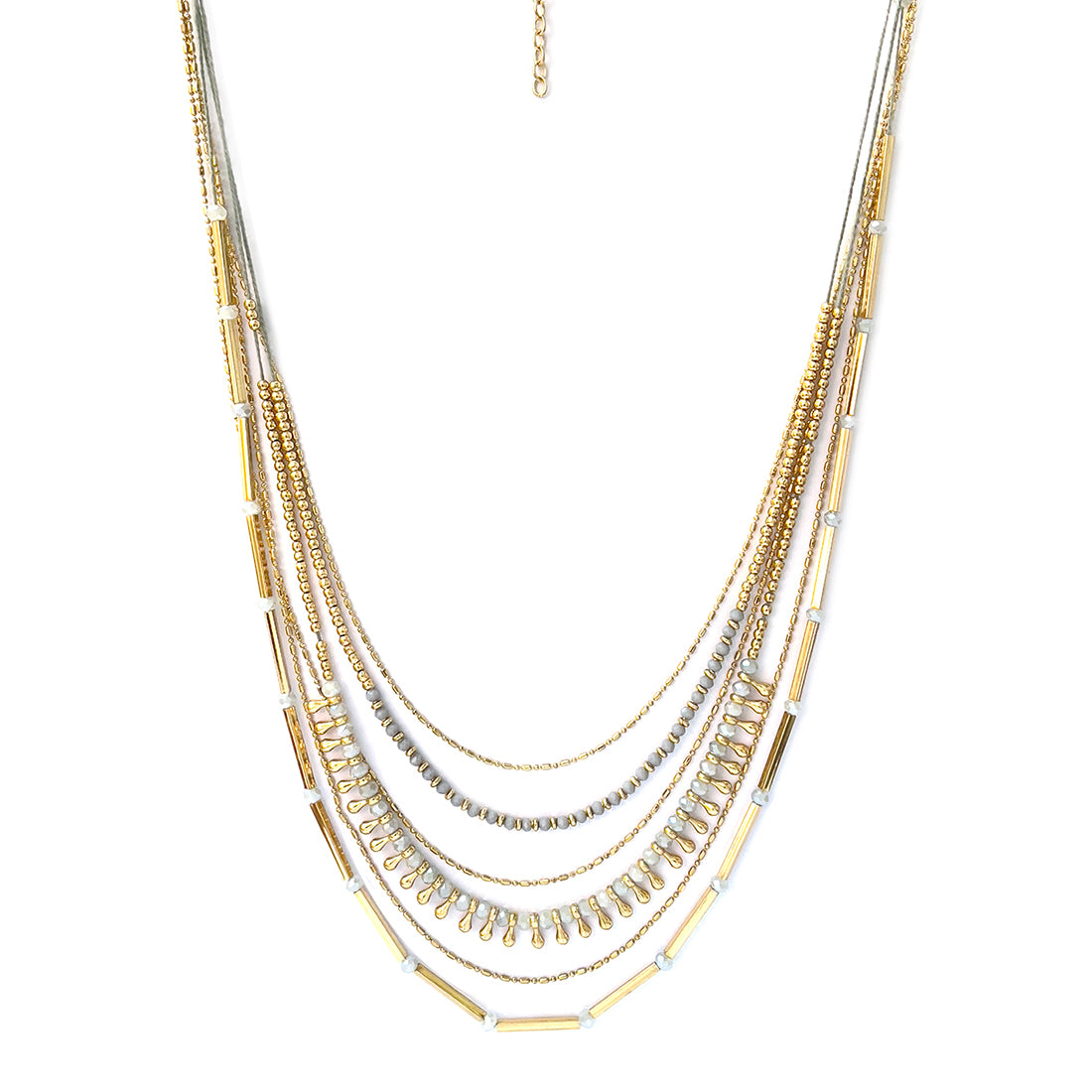 Gold and Grey Multilayered Dainty Chains Boho Party Necklace for Women