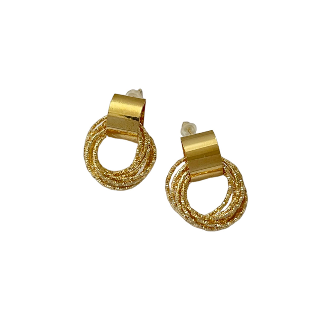 Contemporary Bold Gold-Toned Mini Bar with Layered Circular Drop Earrings