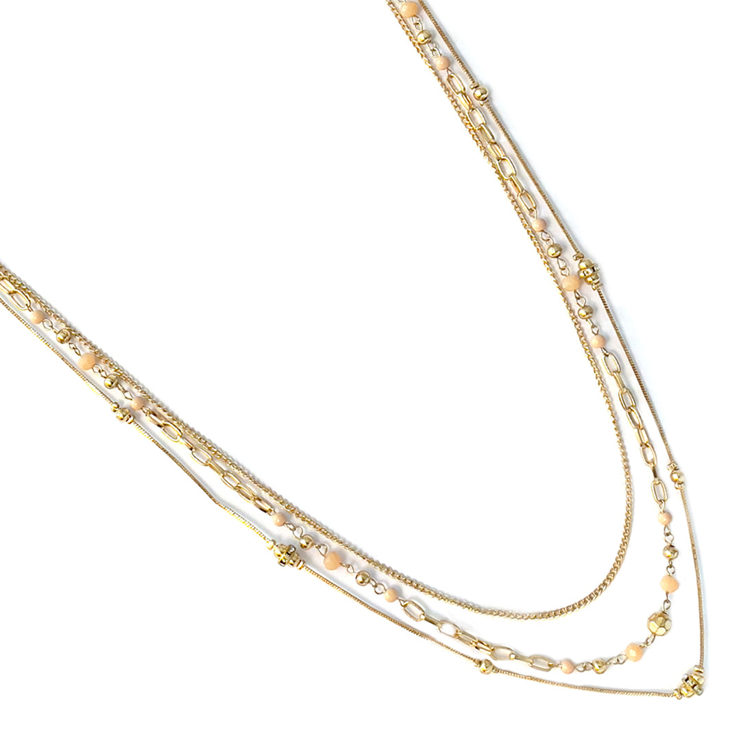 Beaded Gold-Toned Triple Layered Long Boho Necklace