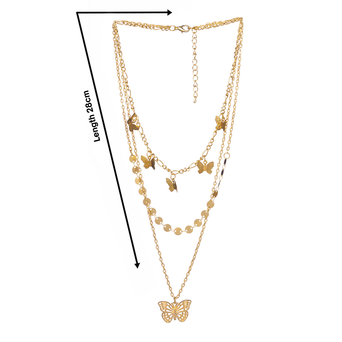 Three Layered Butterfly Pendent Necklace In Gold-Tone