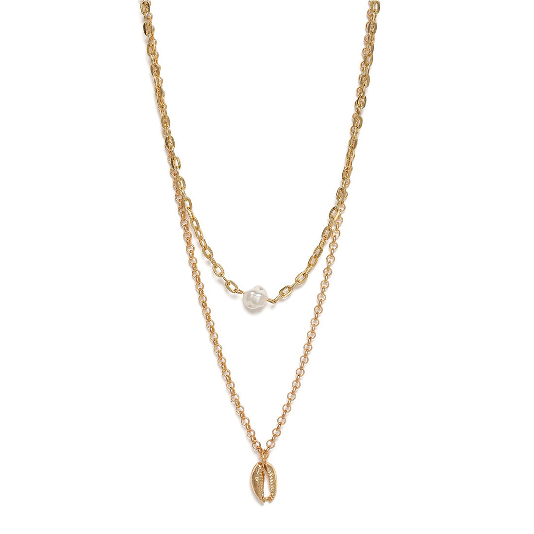 Pearl & Shell Pendants Chain Link Gold-Toned Necklace