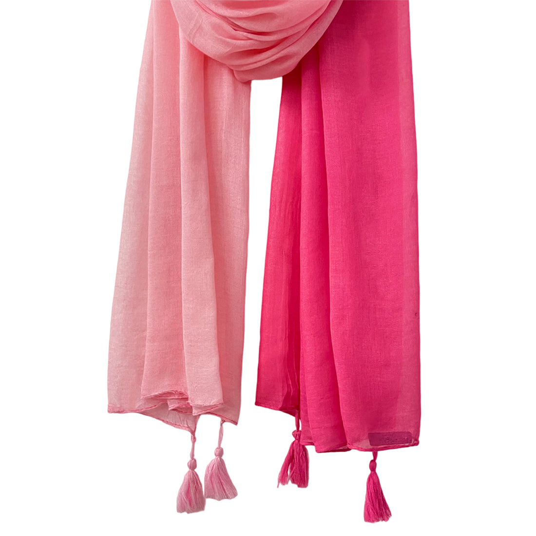Pink Ombre Double Shaded Viscose Scarf with Corner Tassels