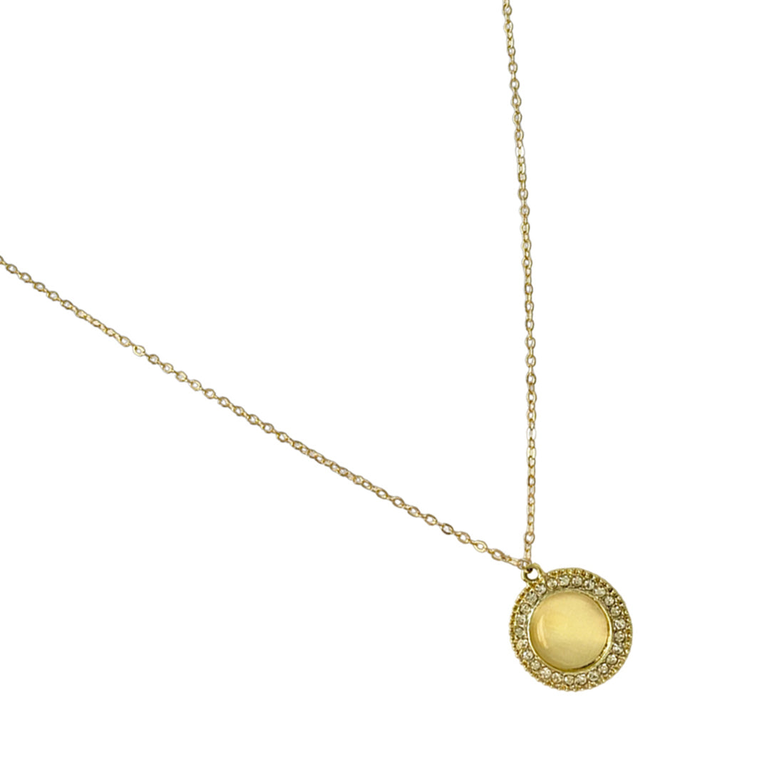 Ayesha Mini Circular Diamante Studded Moonstone Pendant Gold-Toned Necklace