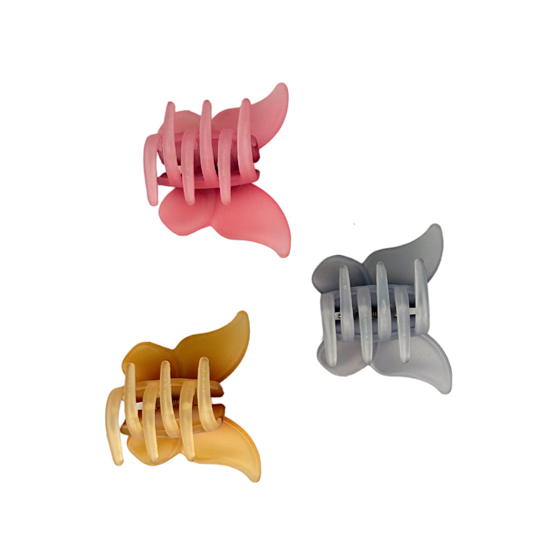 Set of 3 Pink, Grey & Yellow Ombre Matte Butterfly Clutch Claw Hair Clips