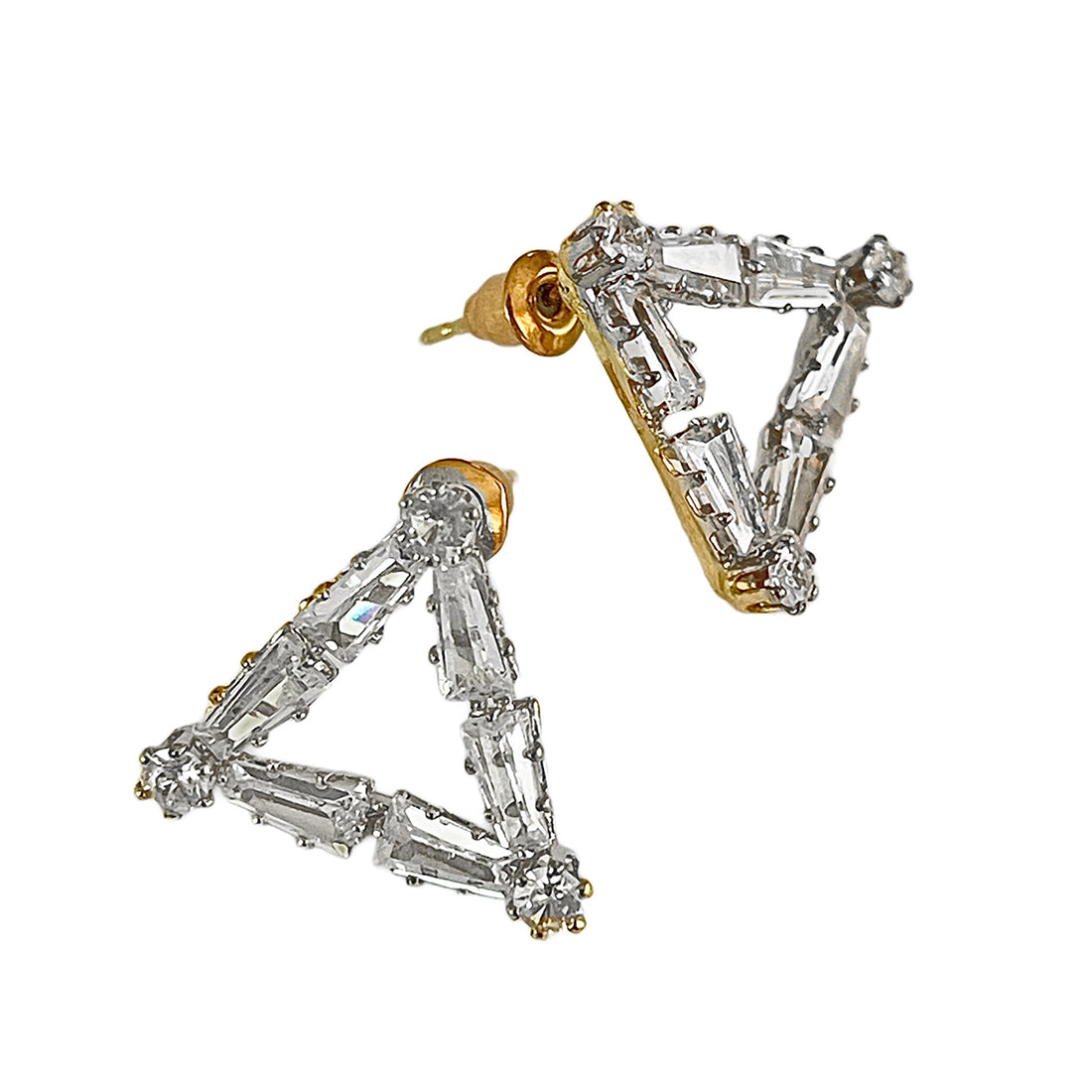 Rhinestone Studded Triangular Gold-Toned Stud Earrings