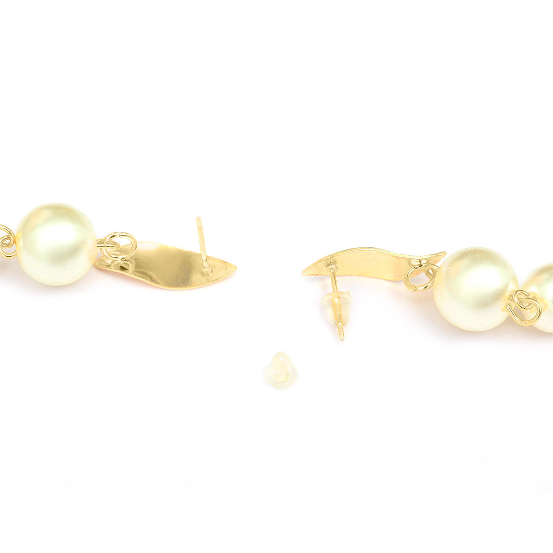 Elegant Gold-Toned Earrings Featuring A Trio Of Lustrous Pearl Drops.