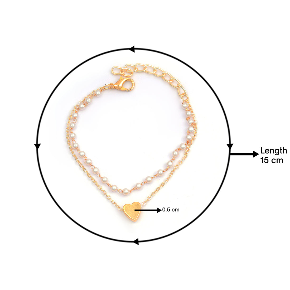 Two-Layered Bracelet: Gold-Toned Heart Chain & Seed Pearls Strand