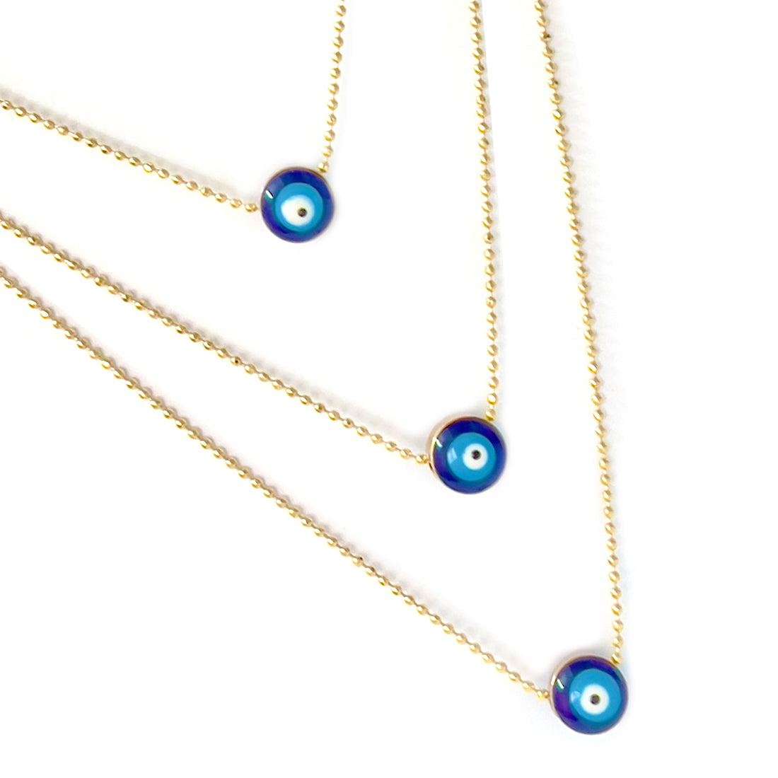 Evil Eye Mini Pendant Beaded Gold-Toned Dainty Triple Layered Necklace