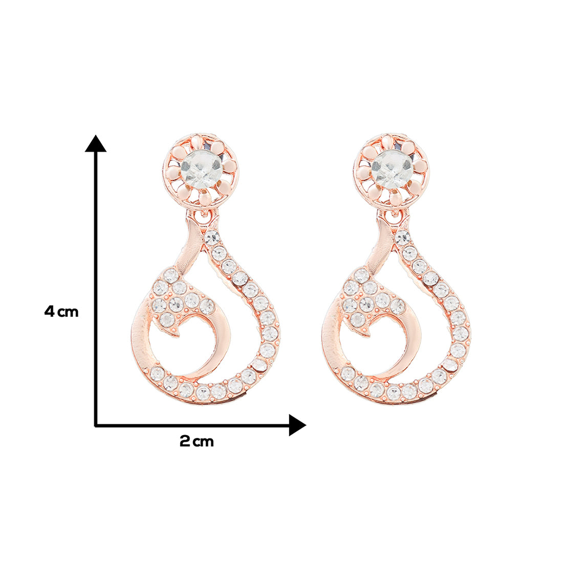 Elegant  Rose Gold Filigree Diamonti Studs With Tear Drop Earrings