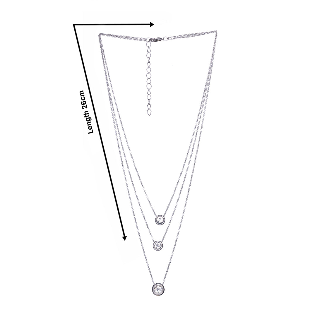 Three-Layered Silver Diamond-Accented Small Round Pendant Necklace