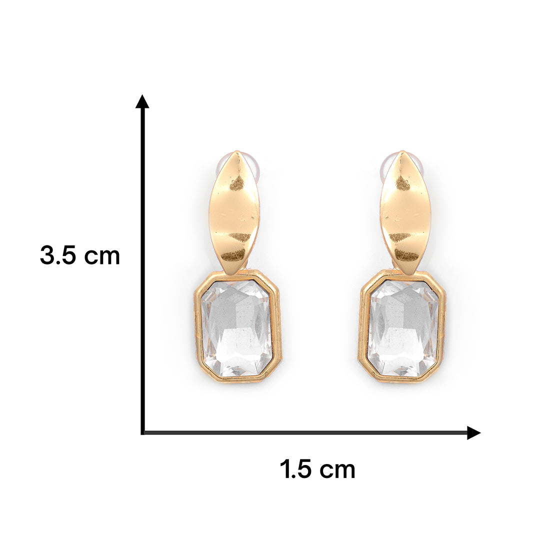 Elegant Gold-Toned Stud Earrings Featuring A Dazzling Square Rhinestone Drop.