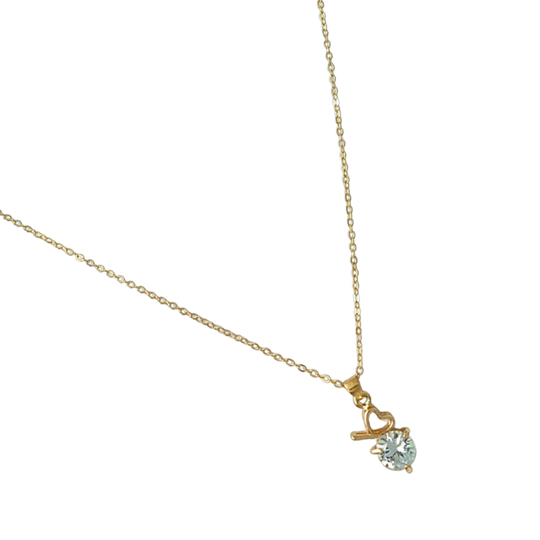 Mini Heart & Diamante Stud Pendant Gold-Toned Necklace