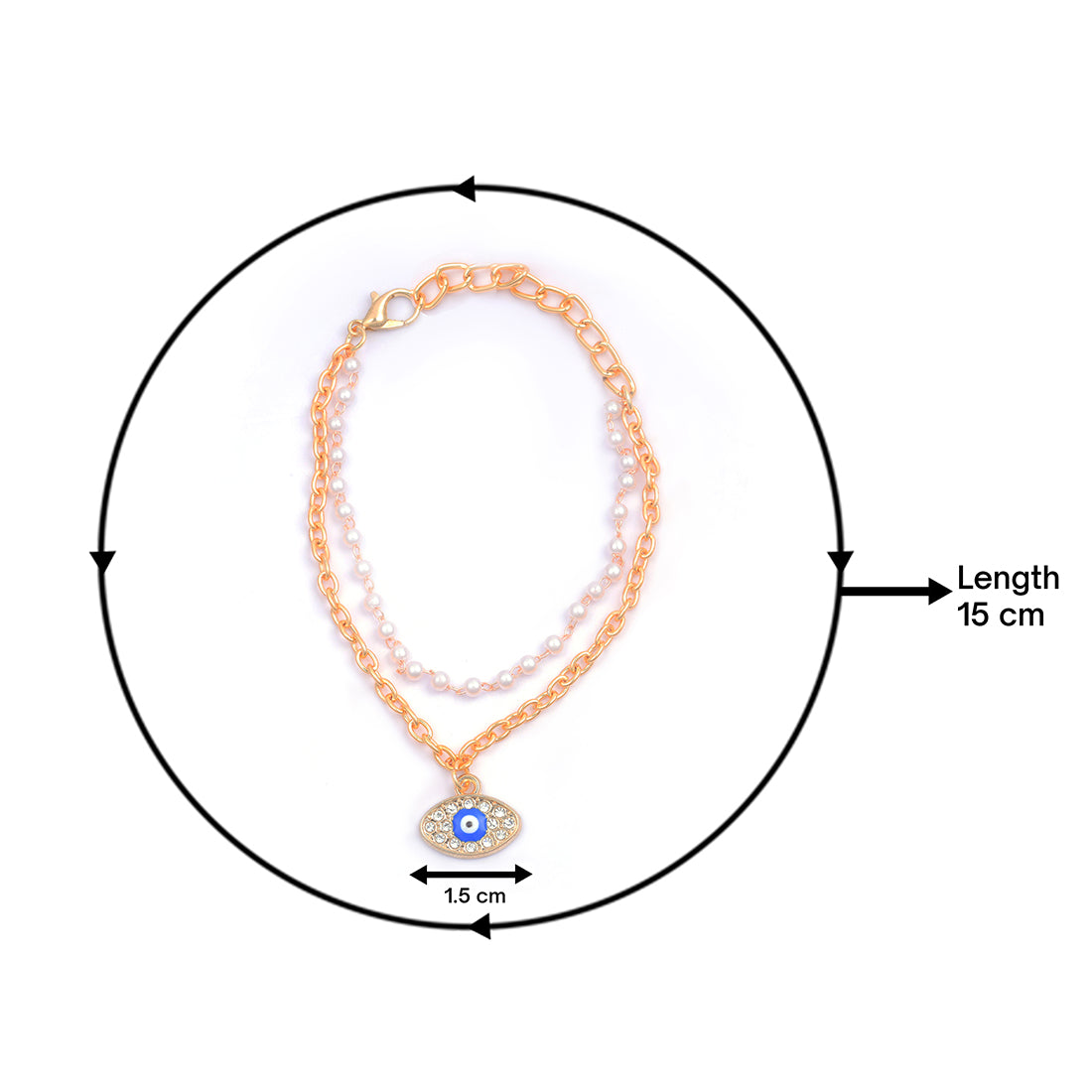 Two-Layer Seed Pearl And Chain Bracelet With Diamante Evil Eye