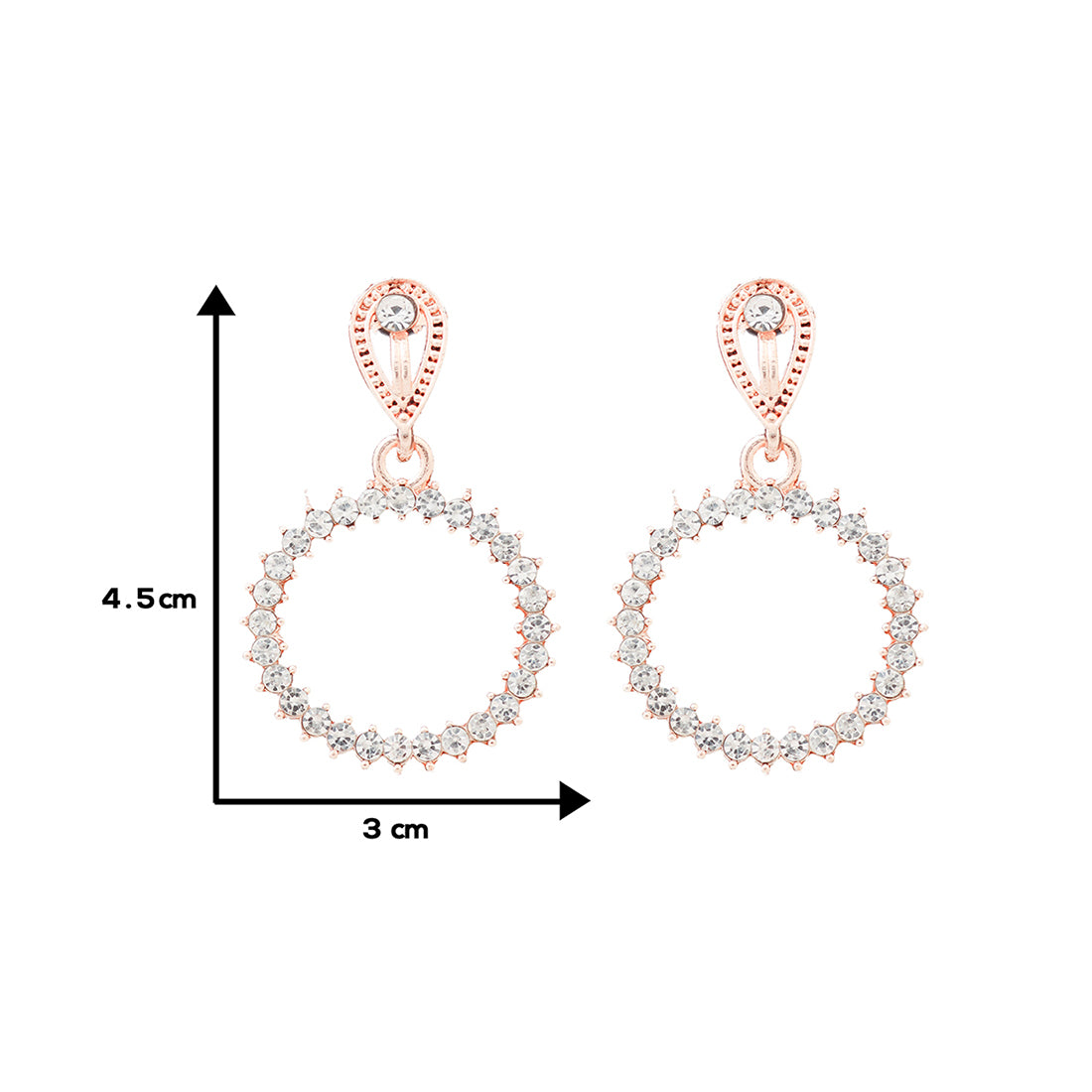 Elegant Contemporary Rose Gold Diamante Studded & Metallic Oval-Shaped Drop Earring