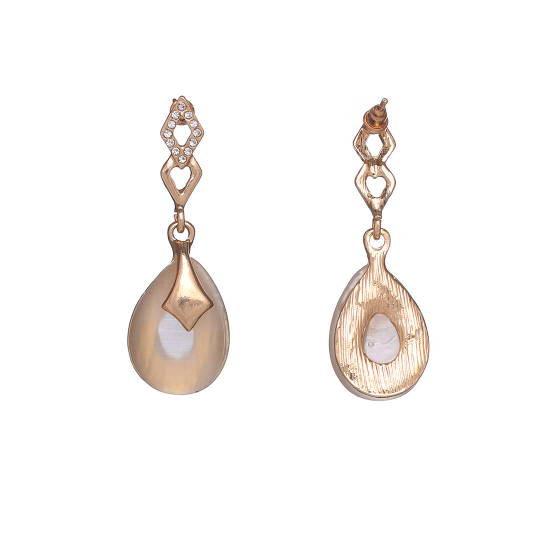 Elegant Gold-Toned Oval Shape Diamonti Stud Earrings With Moonstone Drops