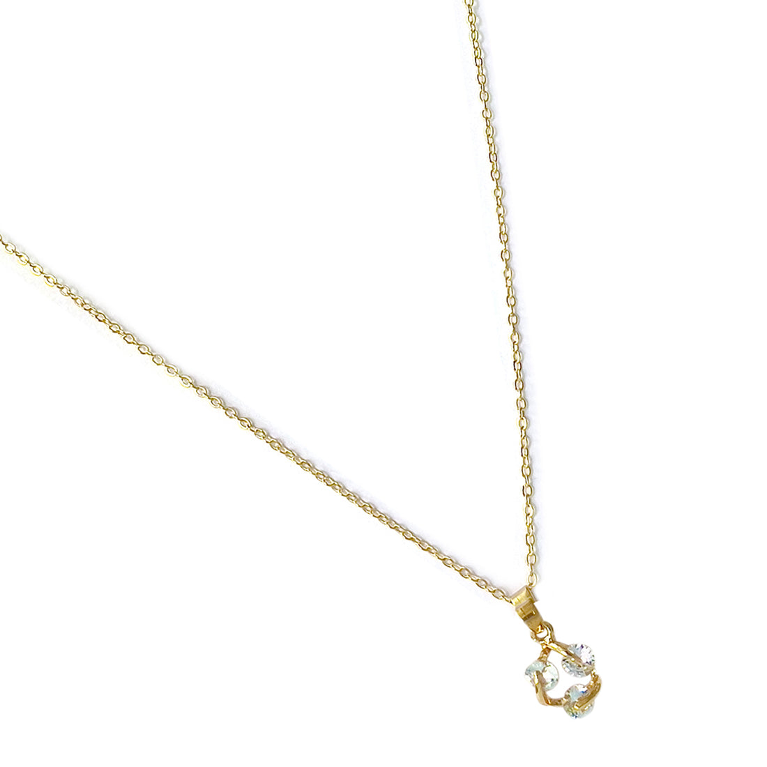 Triple Link Diamante Rhinestones Studded Gold-Toned Mini Pendant Necklace