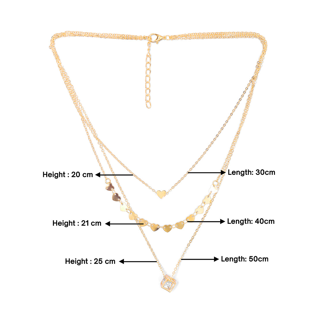 Contemporary Triple Layer Gold Heart And Diamanté Necklace