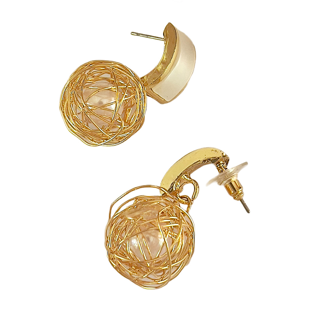 Quirky Gold-Toned Bar And Pearl Drop Earrings
