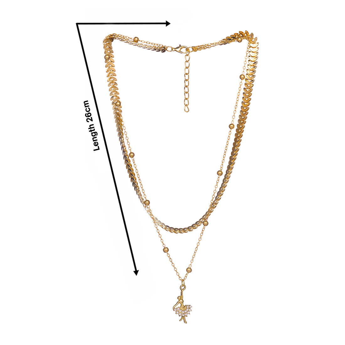 Two-Layered Gold Necklace With Ballerina Pendant And Diamonti