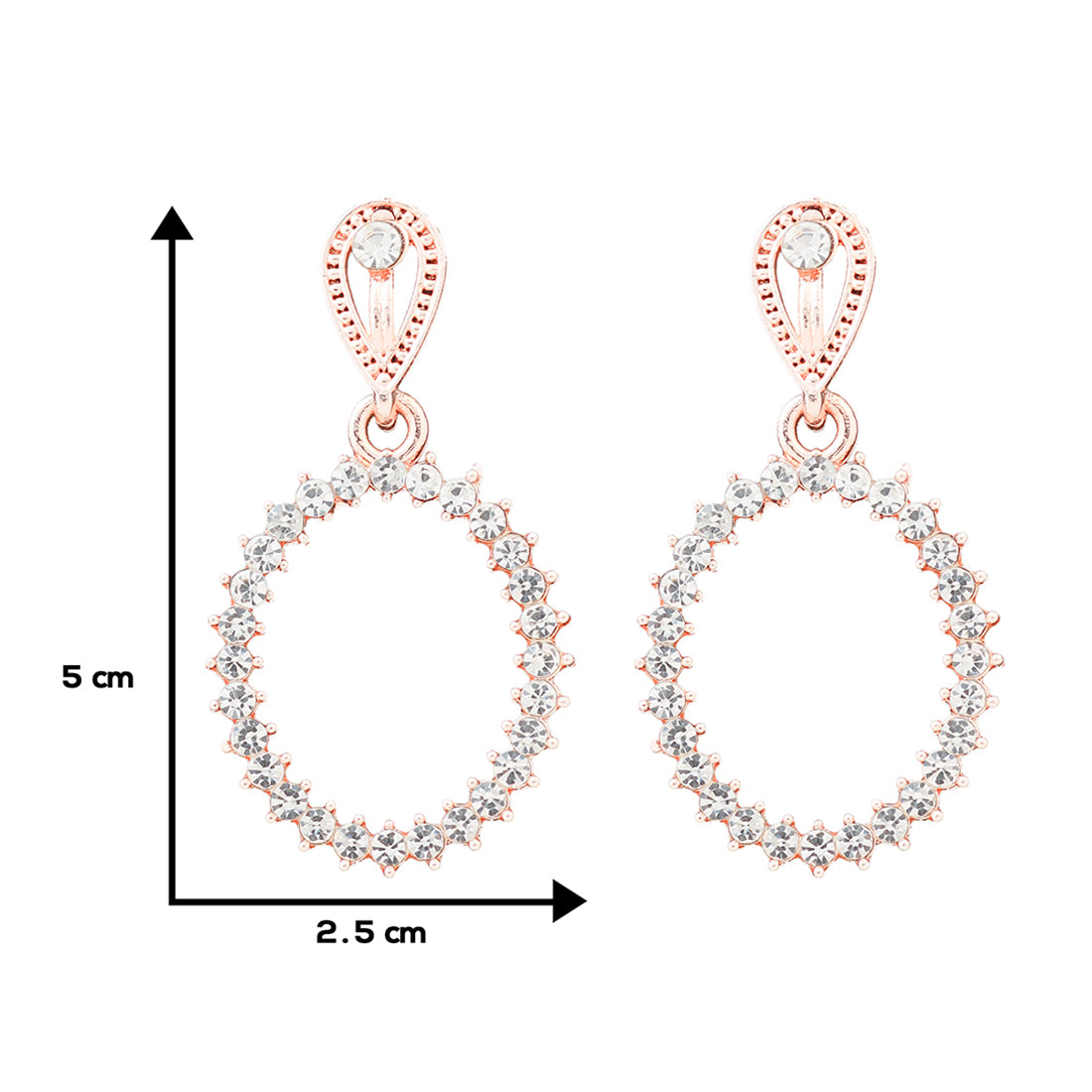 Elegant Contemporary Rose Gold Diamante Studded & Metallic Oval-Shaped Drop Earring