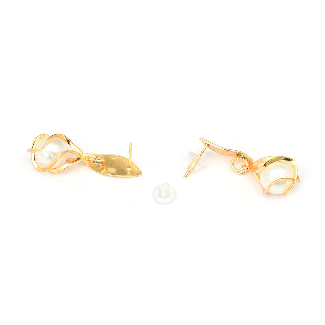 Sophisticated Gold-Toned Earrings With A Single, Elegant Pearl Drop.
