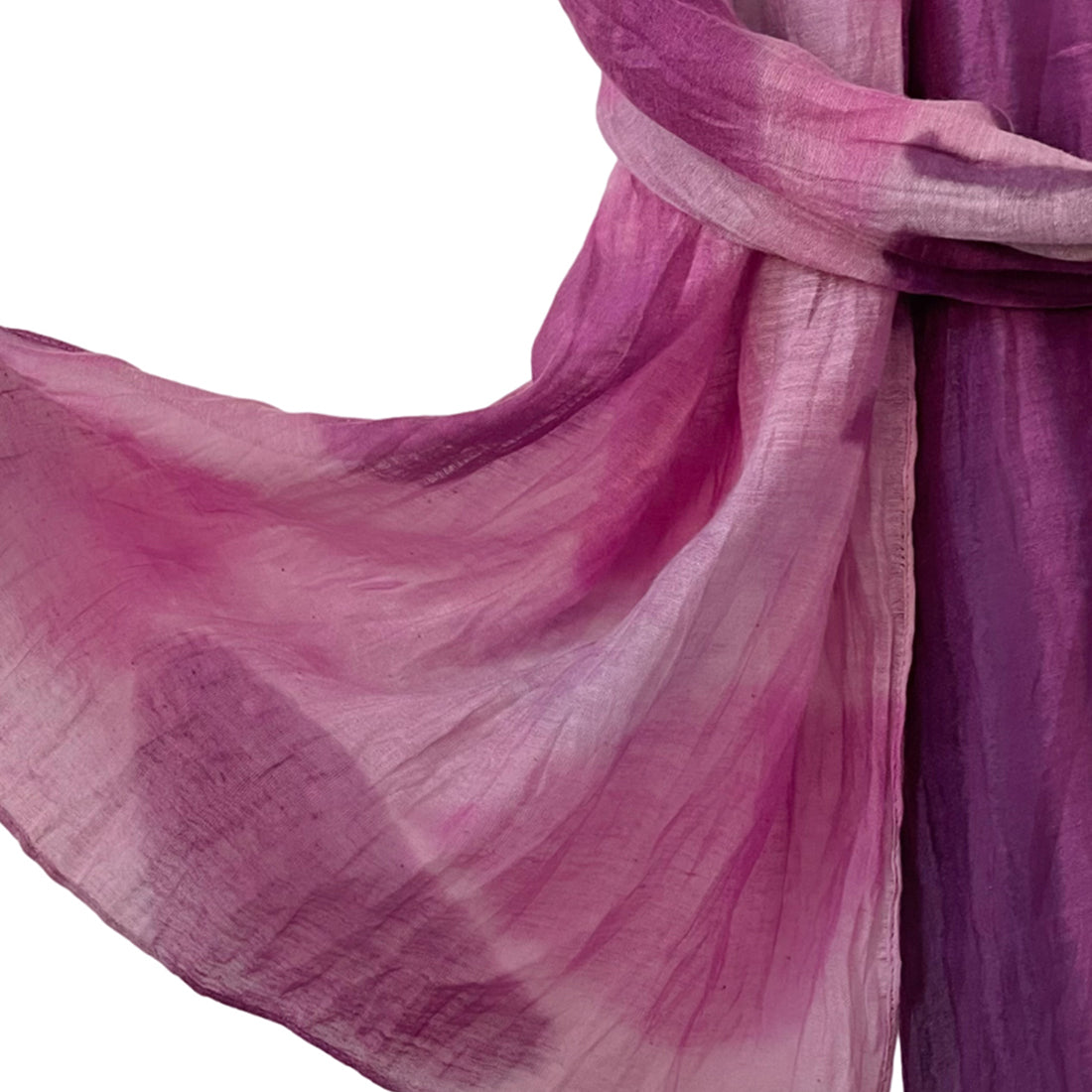 Criss-Cross Striped & Circular Patches Pink & Dark Purple Ombre Silk-Cotton Blend Crinkle Effect Scarf